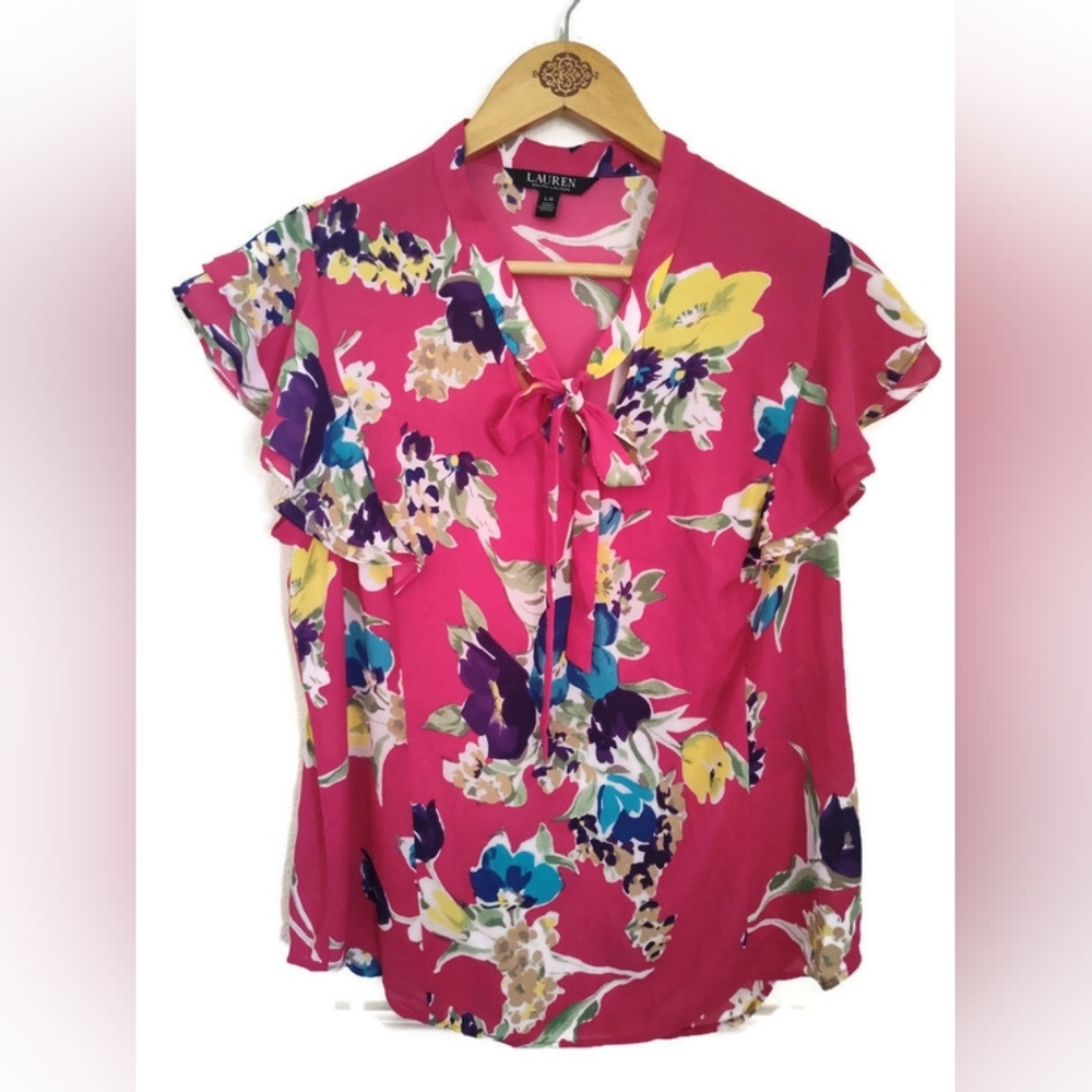 Lauren Ralph Lauren Floral Feminine Spring Flutter Sleeve Top Size L